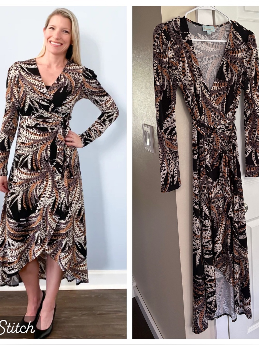 Veronica M. feather print wrap dress